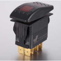 Rocker Switch with Light - 4 phase - Single Pole Double Throw SPDT On-On - OR (ON)-ON - JH-A11633CRX - ASM
