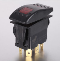 Rocker Switch with Light - 5 phase - Single Pole Double Throw SPDT On-Off-On - JH-A21632ERX - ASM